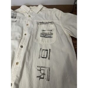 Chico's Women's Ivory Artsy Boho Minimalist Tunic Shirt‎ Asian Print, Relaxed L